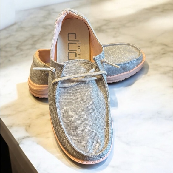Hey Dude Wendy Gray Sparkle Loafers Slip-Ons with Canvas Comfort - Picture 6 of 8